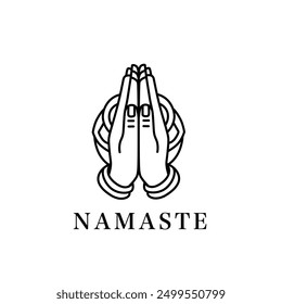 Line art illustration of hands in a namaste gesture. Ideal for yoga, meditation, and mindfulness designs, symbolizing peace and spirituality. Perfect for modern, minimalistic projects.