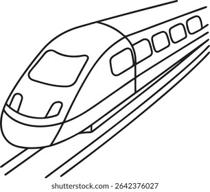 Line art illustration of a high-speed train in motion, showcasing its sleek design and speed. Perfect for transportation, travel, or technology-related projects.