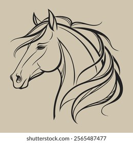 A line art illustration of a horse's head on a soft and neutral tone