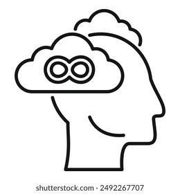 Line art illustration of a human head silhouette with an infinity cloud symbol