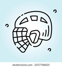 Line art illustration of an ice hockey goalie mask.  Protective gear for the sport.