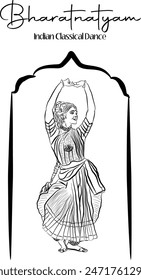 line art illustration of Indian bharatnatyam dance form