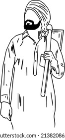 Line art illustration of Indian farmer, Outline sketch drawing vector of Indian farmer for print ad graphics projects