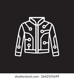 Line art illustration of a jacket with a circuit board pattern on a black background Concept of futuristic fashion and technology integration