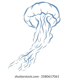 Line Art Illustration of Jellyfish. Vector Graphic.