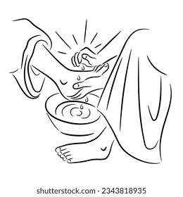 Line art illustration of Jesus Christ washing of the feet on Maundy Thursday, Good or Holy Thursday