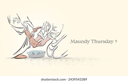 Line art illustration of Jesus Christ washing of the feet on Maundy Thursday, Good or Holy Thursday