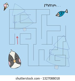 Line art illustration  Kids labyrinth in cartoon style  Help the animal find food