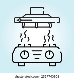 Line art illustration of a kitchen range hood and stovetop. Clean design perfect for kitchen related projects