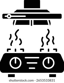 Ilustración de arte de línea de una campana de cocina y estufa. Diseño limpio perfecto para proyectos relacionados con la cocina