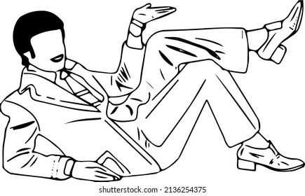 line art illustration of laying down man in stylish pose, outline sketch of man for sleeping bad and mattres