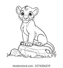 a line art illustration lion coloring page 