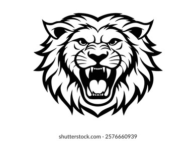 Line art illustration of a lion face screaming