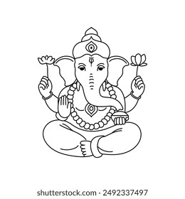 Ilustración de arte lineal de Lord Ganpati para el festival Ganesh Chaturthi en India. Ilustración vectorial aislada