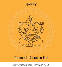 Ilustración de arte lineal de Lord Ganpati para el festival Ganesh Chaturthi en India. Ilustración vectorial