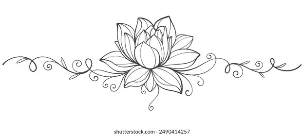 Line art illustration of the lotus flower. linear floral pattern. Vector design of a water lily