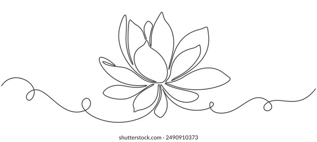 Ilustración de arte lineal de la flor de loto. patrón floral lineal. Diseño de Vector de un nenúfar. El concepto de yoga