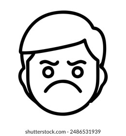 Line art illustration of a man with a frowning expression. Vector illustration