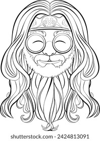 Line art illustration of a man with headband.