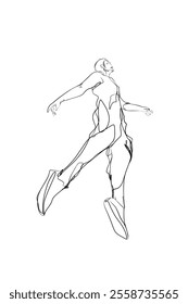 line art illustration of a man jumping floating in the air