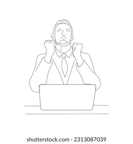  Line Art illustration, A man sat in front of a computer and did his work