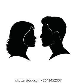"Line Art Illustration of Man and Woman Facing Each Other – Minimalist Couple Profile Drawing"

