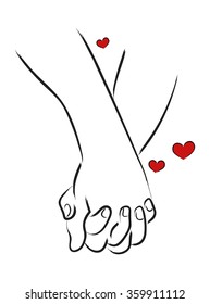 Line art illustration of a man and woman holding hands