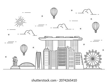 Line art illustration for Marina Bay Sands building