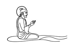 Line Art Illustration Of Meditating Buddha With Halo In Simple Style