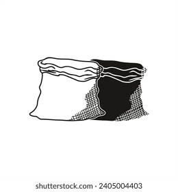 line art illustration and minimalist silhouette of two open sacks for icon or logo