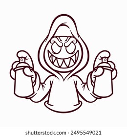 Line art illustration of a monster with spray paint