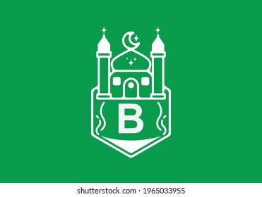 Line art illustration of mosque with B initial letter design