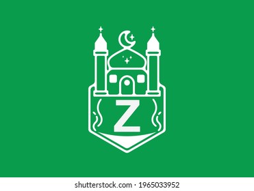 Line art illustration of mosque with Z initial letter design