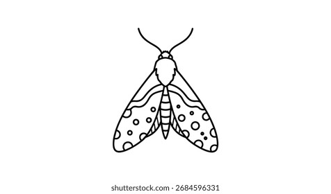 Uma ilustração em forma de linha de uma traça com asas pintadas.