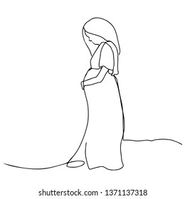 Line art illustration Mother holding newborn baby. Motherhood