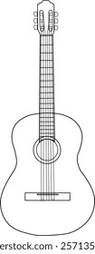 the line art illustration of the music instrument  called guitar.