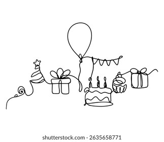 Ilustração da arte em linha um conjunto de linhas para a celebração do aniversário.