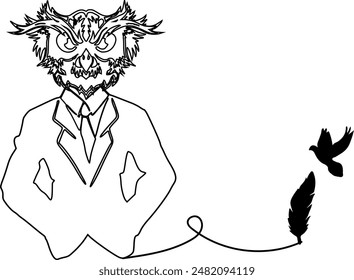 line art illustration of an owl head person