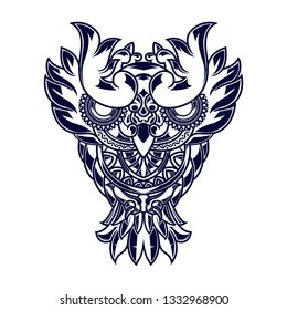 Line art Illustration of owls with mandala ornaments