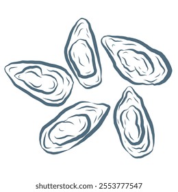 Line Art Illustration of Oysters. Vector Graphic.