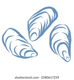 Line Art Illustration of Oysters. Vector Graphic.