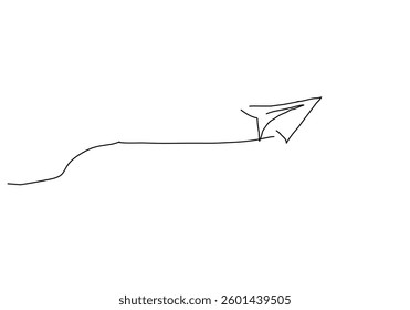 line art illustration of a paper airplane flying upward, symbolizing ambition, growth, and new opportunities.