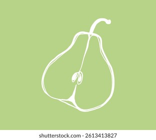 Line art illustration of a pear fruit on a green background. Simple and minimalistic design ideal for food-related graphics, healthy eating concepts, or organic product branding