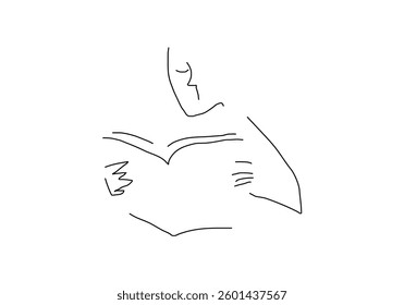 line art illustration of a person reading a book, symbolizing literacy, knowledge, and learning.
