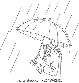 Ilustração de arte de linha de pessoa com guarda-chuva na chuva - Proteção do tempo de dia chuvoso