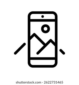 Line Art Illustration of Phone Showing Landscape Image Framing Concept