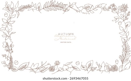 
Ilustración de arte lineal de plantas. Marco de Vector de plantas de otoño. Fondo simple de plantas de invierno.
