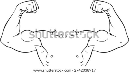 Line art illustration of powerfully flexed biceps, emphasizing muscle definition and physical strength.