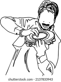 Line Art Illustration Of Punjabi Man Playing On Indian Traditional Instrument Calling Dafli Dholak, Punjabi Music Sketch Drawing