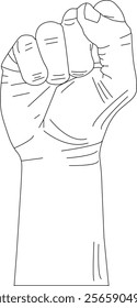 The line art illustration of the raise hand of human who has fighting spirit. 